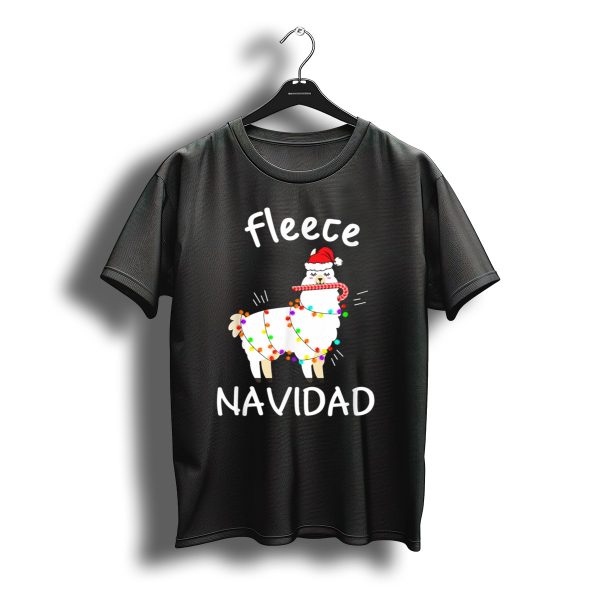 Fleece Navidad Llama Christmas Lights Santa Hat Candy Cane T Shirt t shirt 1