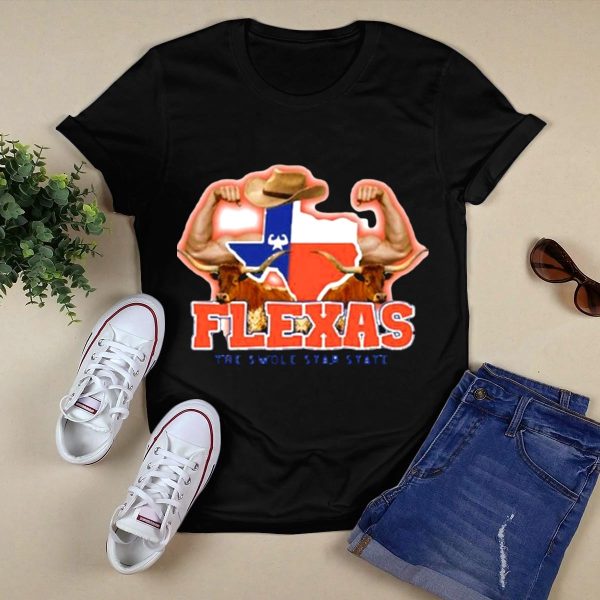 Flexas Swole Arms Texas Longhorns Cowboy Hat The Swole Star State T Shirt Style 1 Black 1