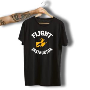 Flight Instructor Witch Halloween Funny Pilot Broomstick Rider T-Shirt
