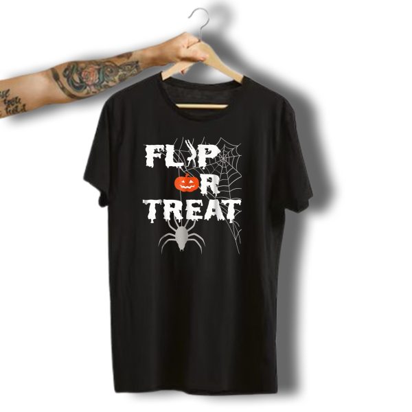 Flip Or Treat Halloween Gymnastics With Pumpkin And Spider Web T Shirt t shirt 1