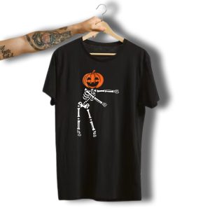 Floss Dance Skeleton With Pumpkin Head Halloween Fun T-Shirt