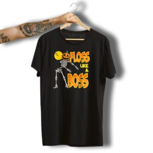 Floss Like A Boss Pumpkin Head Skeleton Halloween Moon Scene T-Shirt