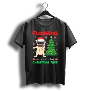 Flossing Pug Around The Christmas Tree With Santa Hat And Gifts T Shirt