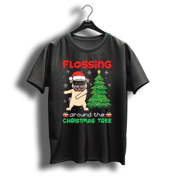 Flossing Pug Around The Christmas Tree With Santa Hat And Gifts T Shirt 1 t shirt 1
