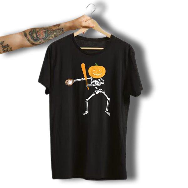 Flossing Skeleton Pumpkin Head Halloween Baseball Batting Player T Shirt t shirt 1