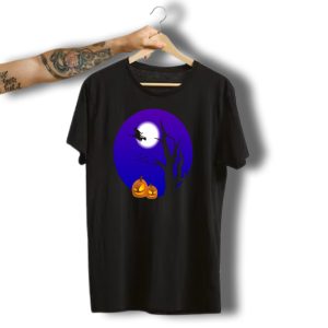Flying Witch And Pumpkins Halloween Night Scene T-Shirt