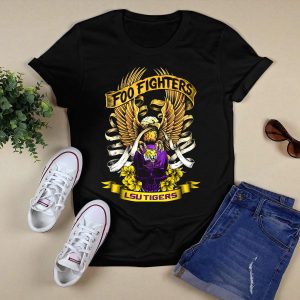 Foo Fighters Lsu Tigers Eagle Skull Floral Banner T-Shirt
