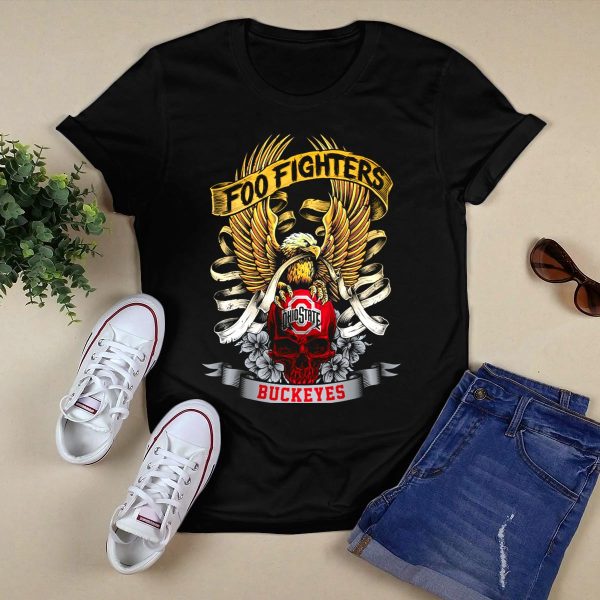 Foo Fighters Ohio State Buckeyes Eagle Skull T Shirt Black 1