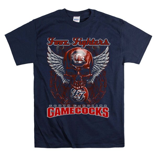 Fooz Fighters South Carolina Gamecocks Skull Wings T Shirt 1 Navy