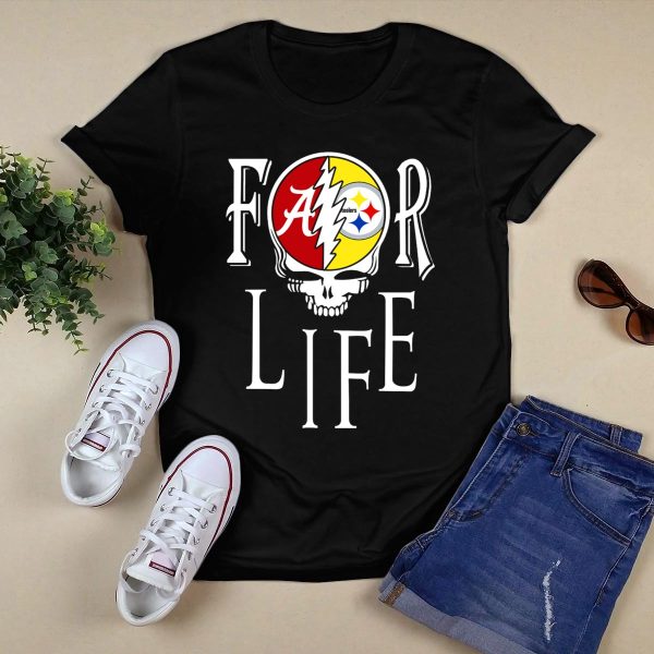 For Life Alabama Crimson Tide Steelers Grateful Dead Skull T Shirt Style 1 Black 1