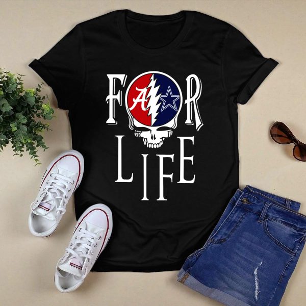 For Life Alabama Crimson Tide and Dallas Cowboys Fan Skull T Shirt Style 1 Black 1