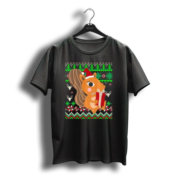 Forest Animal Christmas Squirrel Santa Hat Present Nordic T Shirt t shirt 1