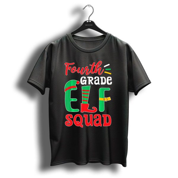 Fourth Grade Elf Squad Teacher Christmas Text Holiday T Shirt 1 t shirt 1