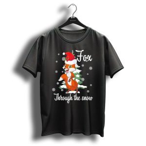 Fox Through The Snow Christmas Paj With Santa Hat And Snowflakes T Shirt