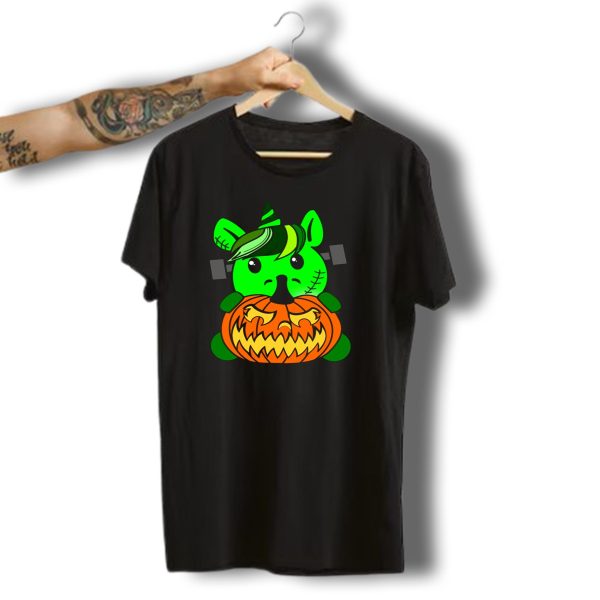 Frankenhorn Halloween Pumpkin Green Unicorn Creature With Stitch Marks T Shirt t shirt 1