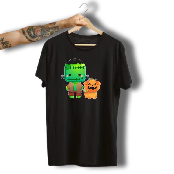 Frankenstein And Halloween Pumpkin Dog Duo T Shirt t shirt 1