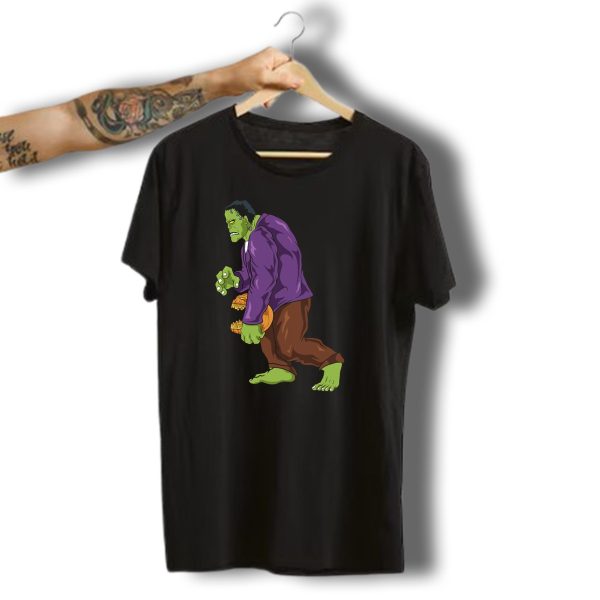 Frankenstein Bigfoot Carrying Pumpkin Funny Halloween Monster Zombie T Shirt t shirt 1