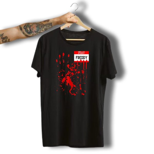 Freddy Handprint Blood Splatter Halloween Name Tag Horror T Shirt t shirt 1
