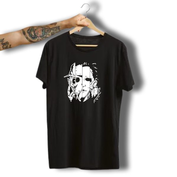 Freddy Jason Michael Thomas Horror Halloween Icons Split Face T Shirt t shirt 1