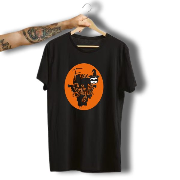 Free Style Halloween Sloth With Witch Hat In Orange Oval T Shirt 1 t shirt 1