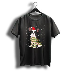 French Bulldog Christmas Lights Festive Santa Hat Snowflakes T Shirt