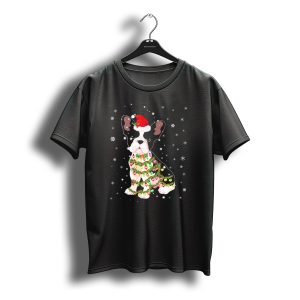 French Bulldog Christmas Lights Festive Santa Hat Snowflakes T-Shirt