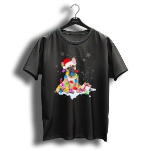 French Bulldog Christmas Lights Santa Hat Snowflakes Gift Box T Shirt