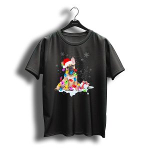 French Bulldog Christmas Lights Santa Hat Snowflakes Gift Box T-Shirt