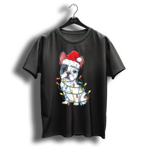 French Bulldog Christmas Santa Hat Festive Lights T Shirt
