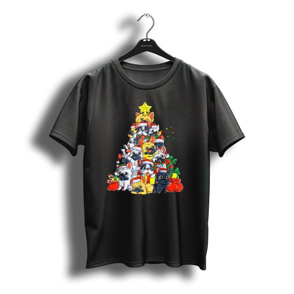 French Bulldog Christmas Tree Festive Santa Pups T Shirt t shirt 1