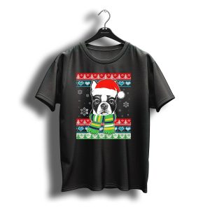 French Bulldog Christmas Tree With Santa Hat And Scarf Snowflake T-Shirt