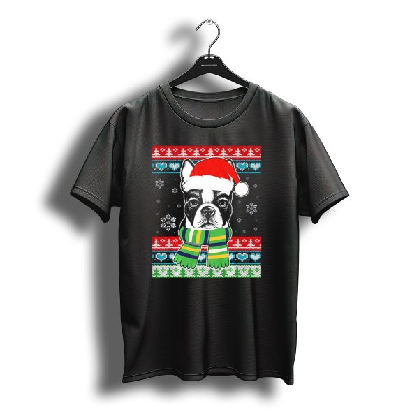 French Bulldog Christmas Tree With Santa Hat And Scarf Snowflake T Shirt t shirt 1