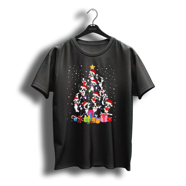 French Bulldog Christmas Tree With Santa Hats Lights Gifts Snow T Shirt t shirt 1