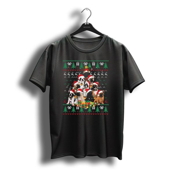 French Bulldog Christmas Tree With Santa Hats T Shirt t shirt 1