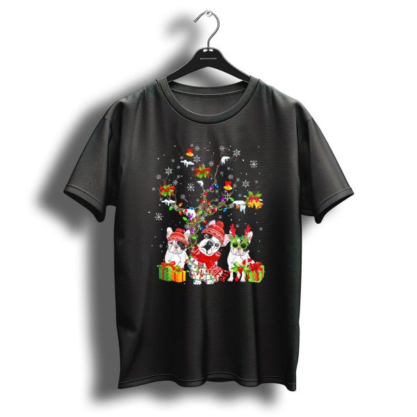 French Bulldog Christmas Tree With Xmas Lights And Presents T Shirt 1 t shirt 1