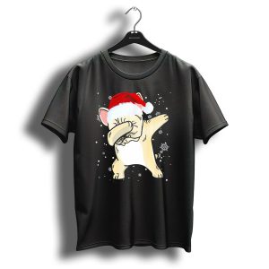 French Bulldog Dabbing Christmas Santa Hat With Snowflakes T Shirt