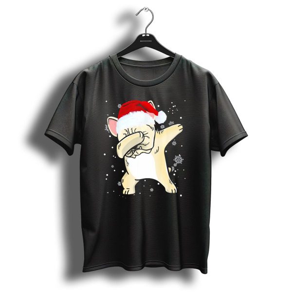 French Bulldog Dabbing Christmas Santa Hat With Snowflakes T Shirt 1 t shirt 1