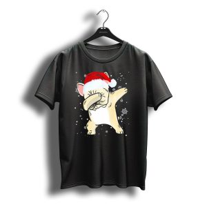 French Bulldog Dabbing Christmas Santa Hat With Snowflakes T-Shirt