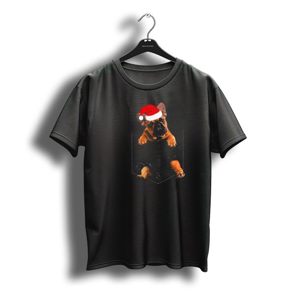 French Bulldog In Pocket Santa Hat Christmas T Shirt t shirt 1