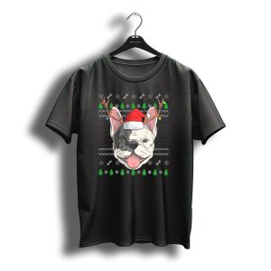 French Bulldog Santa Claus Christmas Reindeer Antlers Festive Holiday Paw T-Shirt