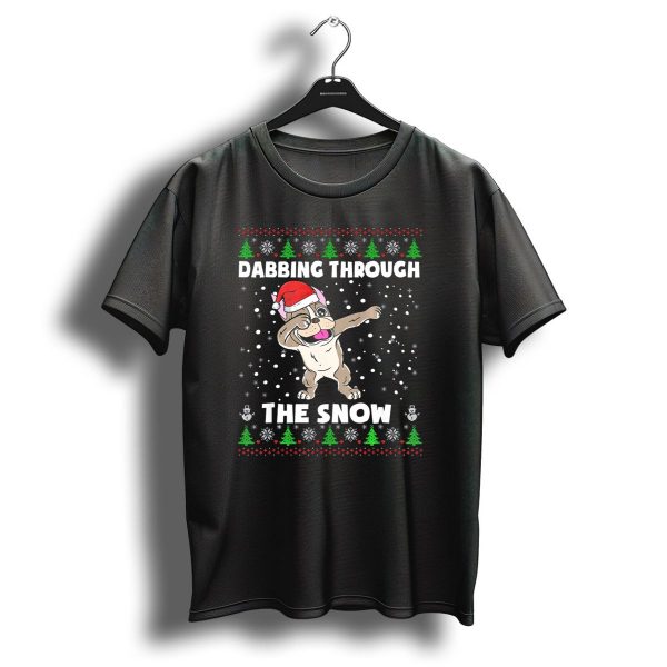 French Bulldog Santa Hat Dabbing Through Snowflakes And Christmas Trees T Shirt 1 t shirt 1
