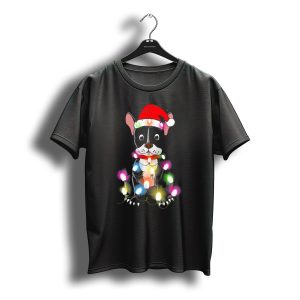 French Bulldog Santa Hat Wrapped In Colorful Christmas Lights T-Shirt