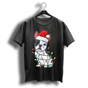 French Bulldog Santa Wrapped In Christmas Tree Lights T Shirt
