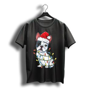 French Bulldog Santa Wrapped In Christmas Tree Lights T-Shirt