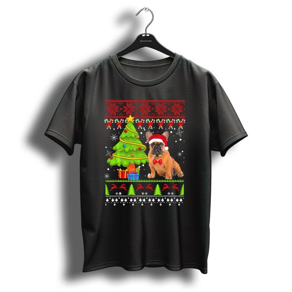 French Bulldog Ugly Christmas Sweater With Tree And Santa Hat T Shirt 1 t shirt 1