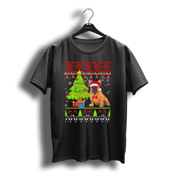 French Bulldog Ugly Christmas Sweater With Tree And Santa Hat T Shirt t shirt 1
