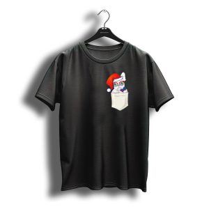 French Bulldog Wearing Santa Hat In Pocket Christmas T-Shirt