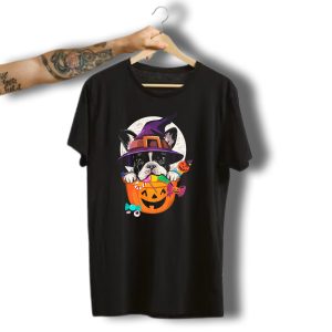 French Bulldog Witch In Halloween Pumpkin With Candy T-Shirt