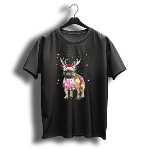 French Bulldog With Christmas Lights And Santa Antlers T Shirt