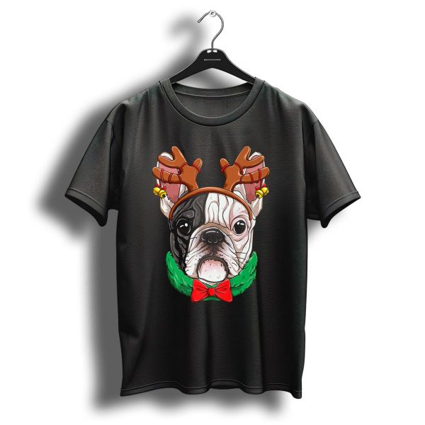 French Bulldog With Christmas Reindeer Antlers And Bow Tie T Shirt 1 t shirt 1